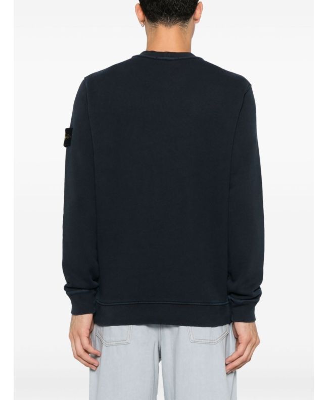 Spezial Madrid Stone Island 61241 Organic Cotton Diagonal Fleece "Old Effect" Crew Neck Sweatshirt Navy Blue