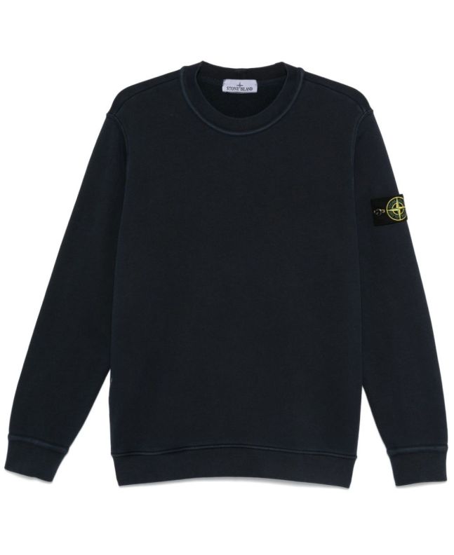 spezial madrid Stone Island 61241 Organic Cotton Diagonal Fleece "Old Effect" Crew Neck Sweatshirt Navy Blue