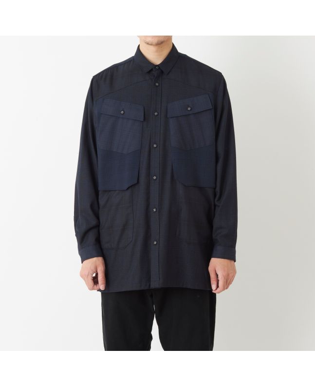Spezial Madrid White Mountaineering Glen Check Mix Luggage Shirt Navy