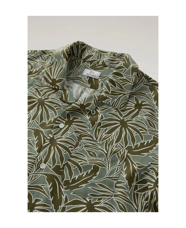Spezial Madrid Woolrich Male Tropical Print Bowling Short Sleeve Shirt Sage