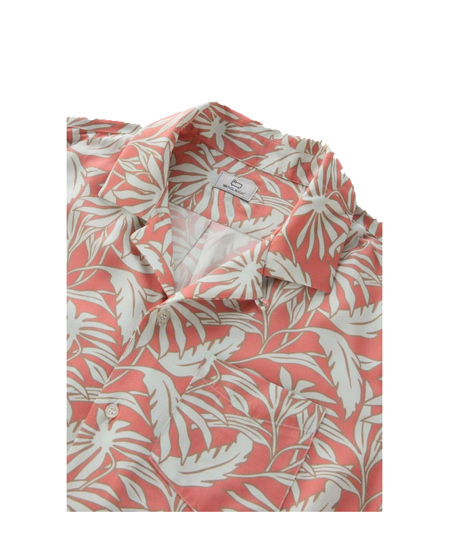 Spezial Madrid Woolrich Male Tropical Print Bowling Short Sleeve Shirt Coral Sand