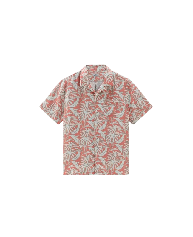 spezial madrid Woolrich Male Tropical Print Bowling Short Sleeve Shirt Coral Sand
