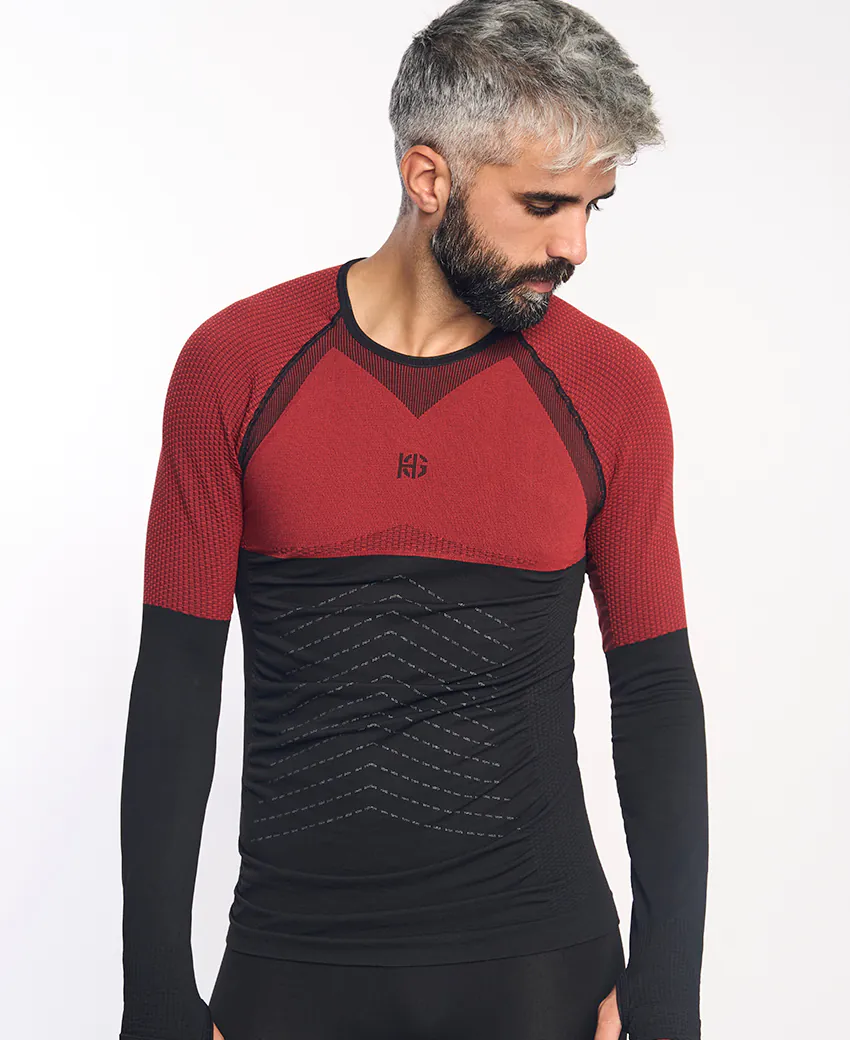 sport hg ANDOYA Camiseta de manga larga con fibra de carbono negro y rojo