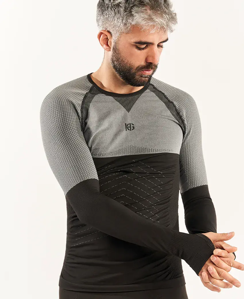 sport hg ANDOYA Camiseta de manga larga con fibra de carbono negro y gris