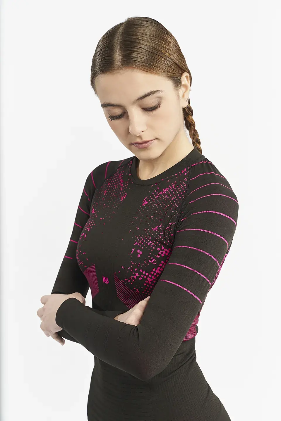 sport hg JET Camiseta femenina de manga larga con fibra de carbono negro/fucsia