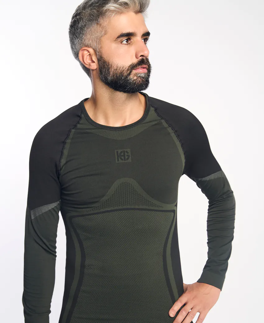 sport hg NORTH Camiseta de manga larga de doble capa negra y kaki