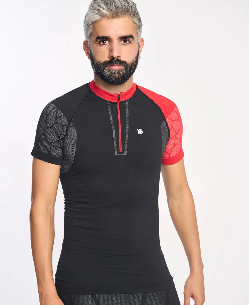 sport hg PRO TEAM Camiseta de manga corta con fibra de carbono negro y rojo
