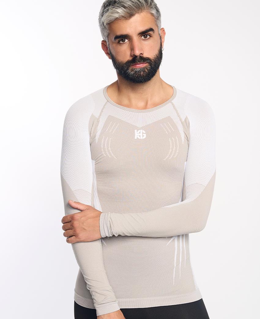 Sport Hg RAVEN Camiseta De Manga Larga Con Fibra De Carbono Blanco Y Camel