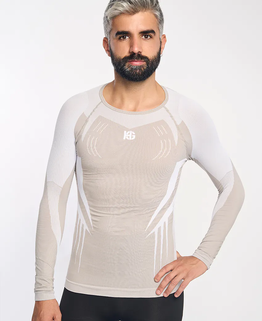 sport hg RAVEN Camiseta de manga larga con fibra de carbono blanco y camel