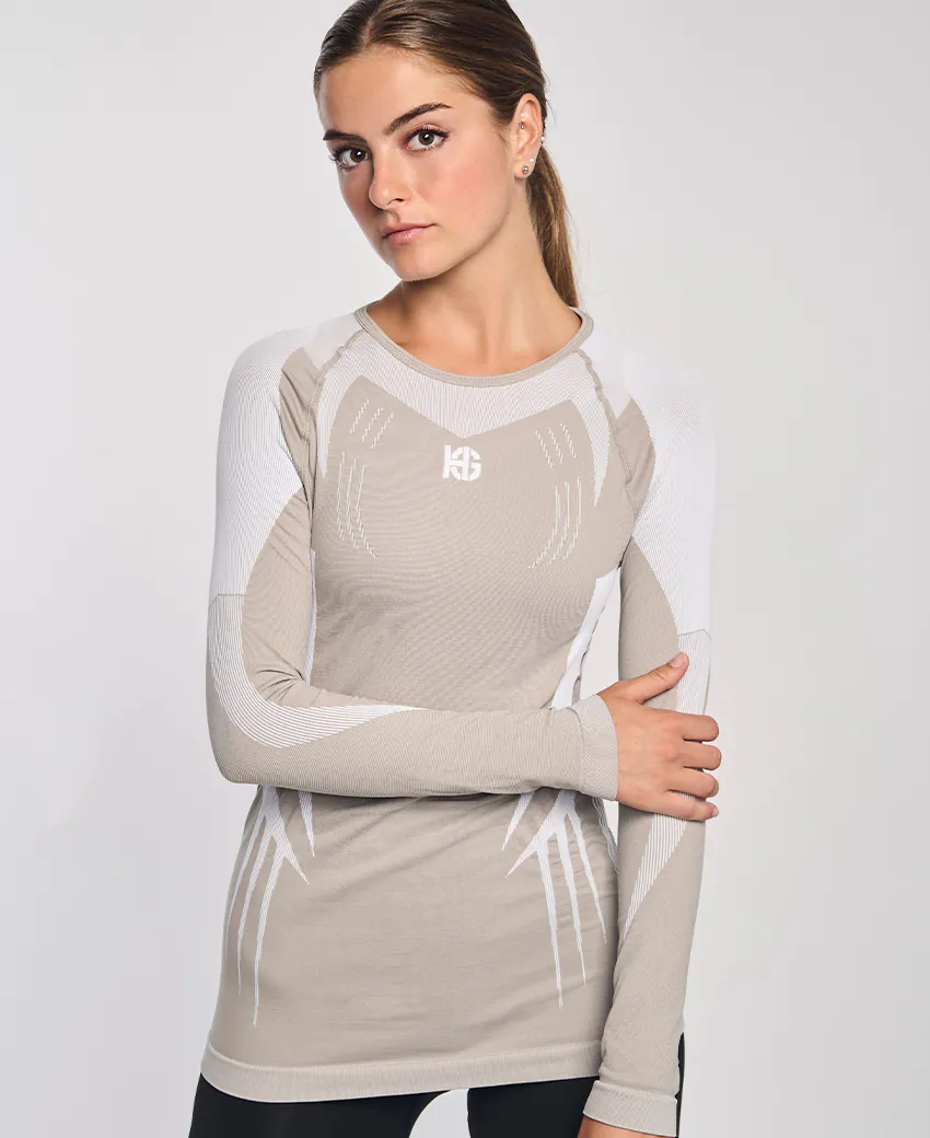 sport hg RAVEN Camiseta de manga larga con fibra de carbono blanco y camel