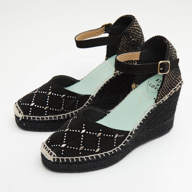 Star Love Alpargata Cuña Mujer CARINAE136 NEGRO Brillantes