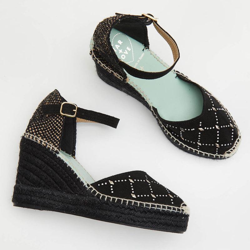 Star Love Alpargata Cuña Mujer CARINAE136 NEGRO Brillantes