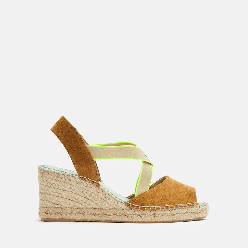 Star Love Alpargata Cuña Mujer HATYSA121 CANELA/AMARILLO Elasticos Fluor