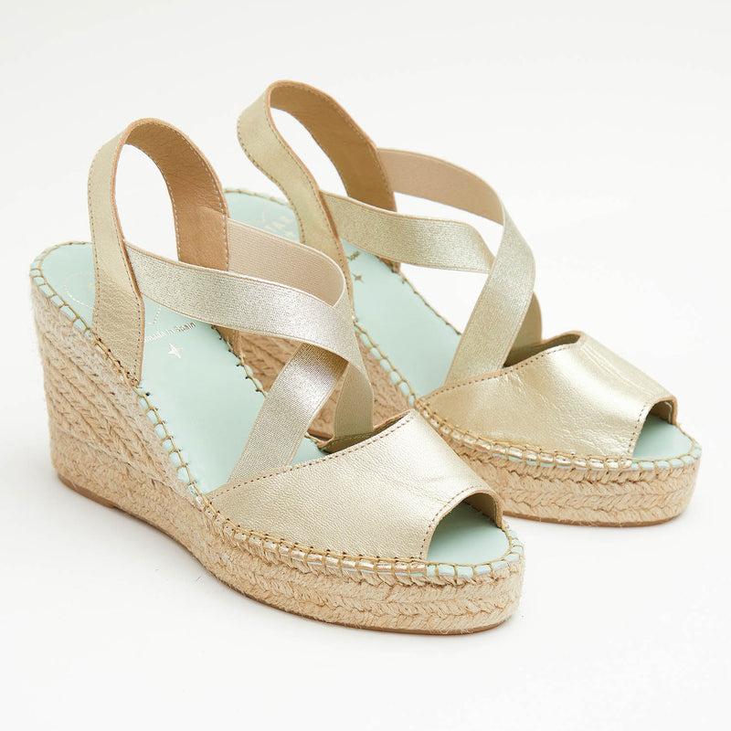 Star Love Alpargata Cuña Mujer HATYSA131 PLATINO Elásticos Metalizada