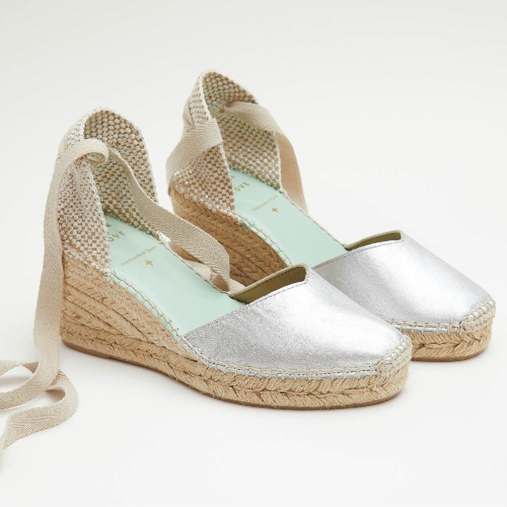 star love alpargata mujer cuña BETA METAL PLATA cintas