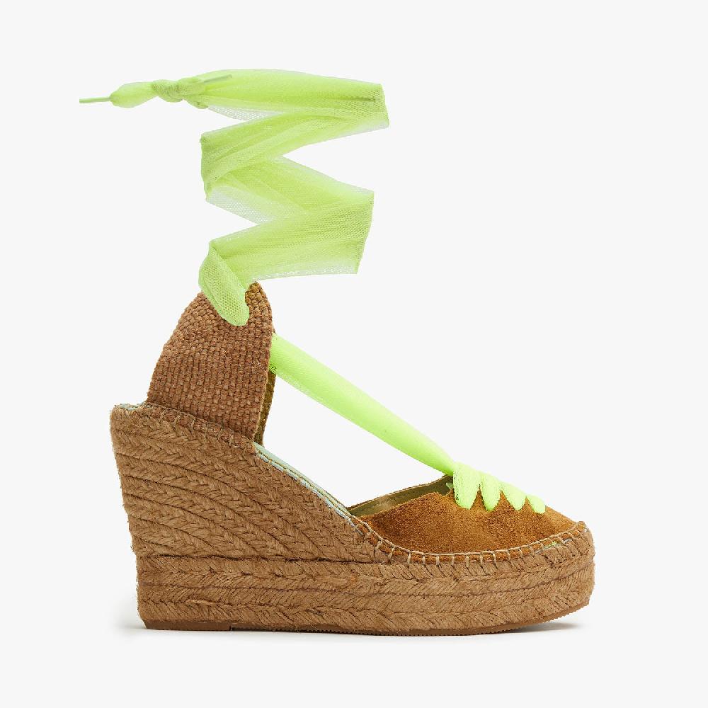 star love Cuñas canela y amarillo fluor con cinta de tul | Meridian