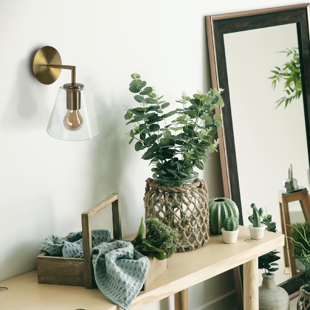 Sulion Aplique GASBY. Metal Latón Satinado Y Tulipa De Vidrio. 1xE27 | Sulion