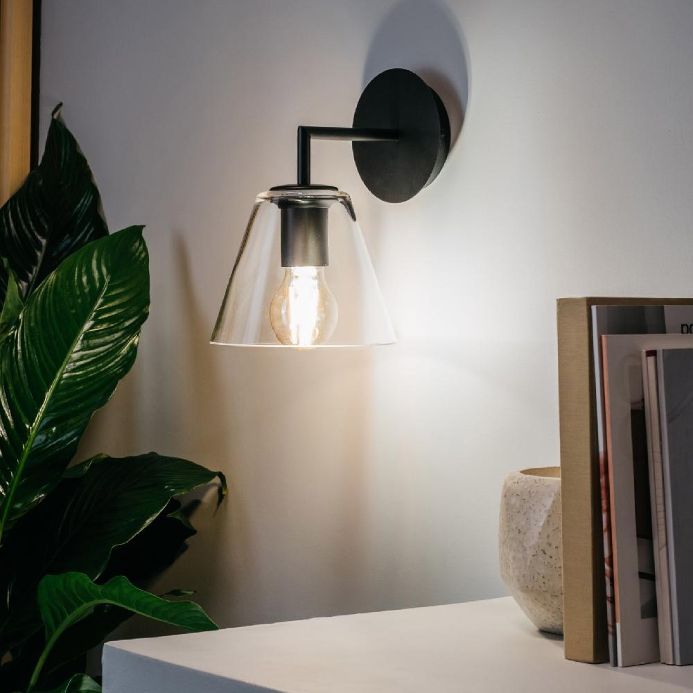 Sulion Aplique GASBY. Metal Negro Mate Y Tulipa De Vidrio. 1xE27 | Sulion