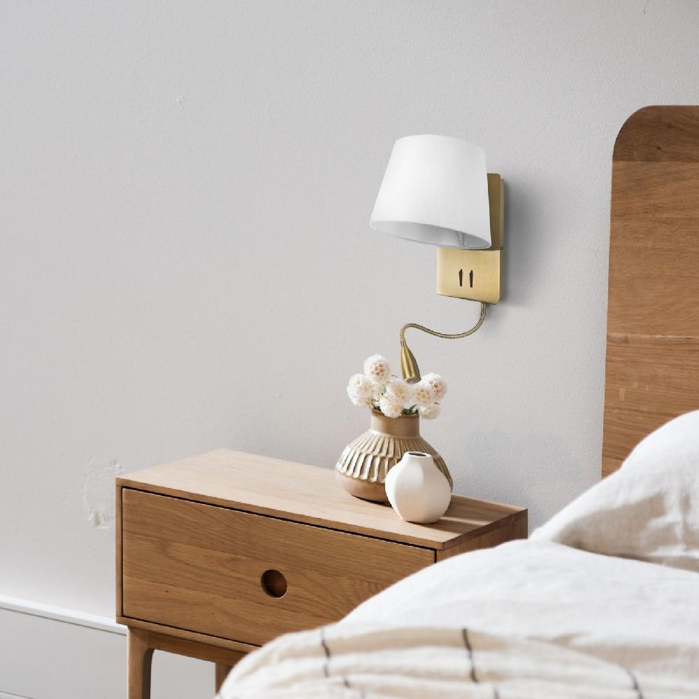 Sulion Aplique NABIA. Metal Latón Satinado Y Pantalla Blanca.1xE27/LED 3W | Sulion