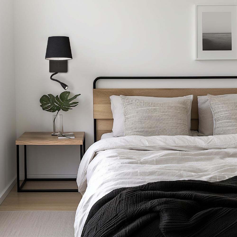 Sulion Aplique NABIA. Metal Negro Y Pantalla Negra. 1xE27/LED 3W | Sulion