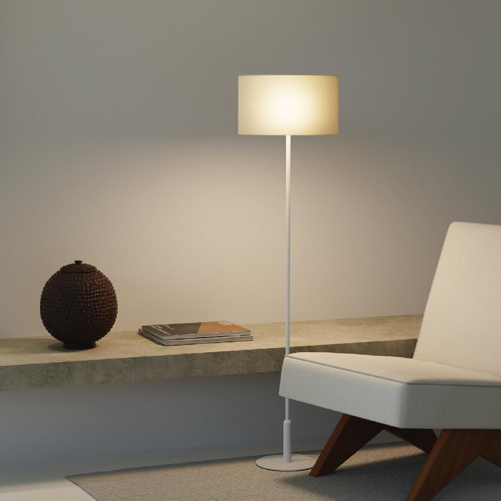 Sulion Lámpara De Pie BASIC STYLO. Metal Blanco Arenado Y Textil Natural 25x25x150cm