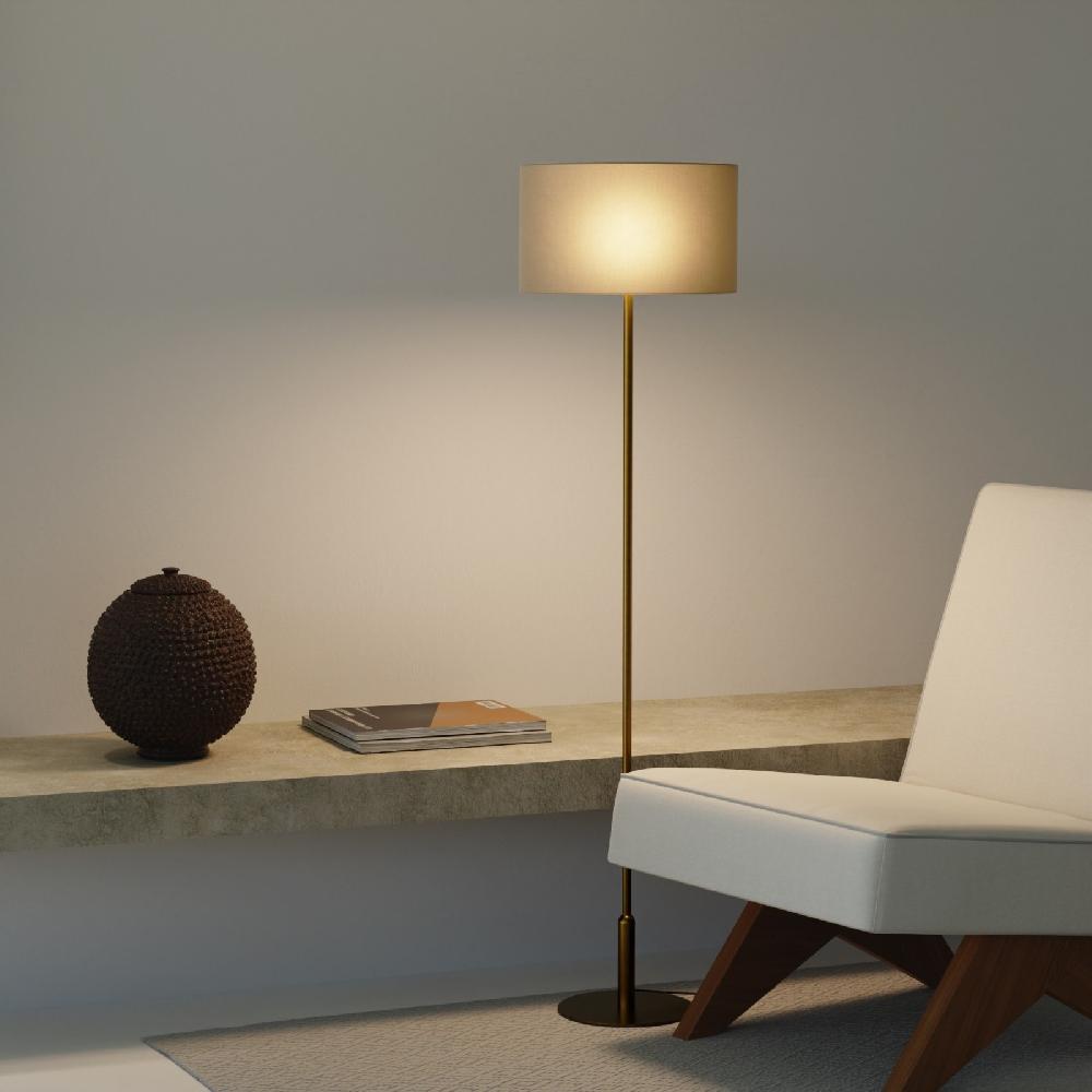 Sulion Lámpara De Pie BASIC STYLO. Metal Latón Satinado Y Textil 25x25x150cm