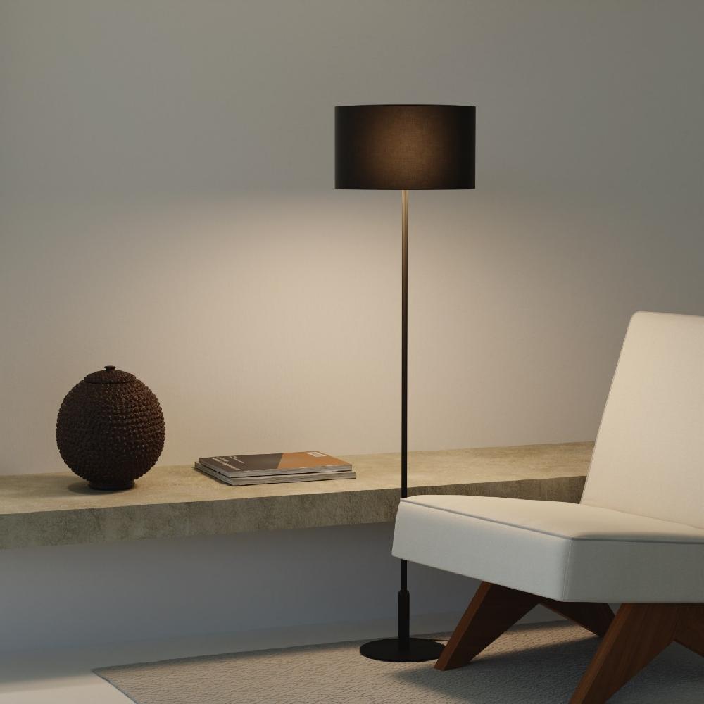 Sulion Lámpara De Pie BASIC STYLO. Metal Negro Arenado Y Textil 25x25x150cm
