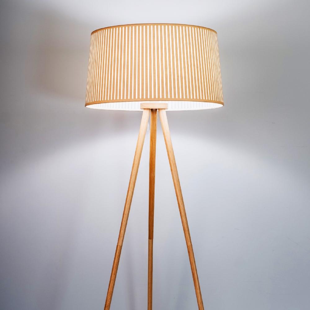 Sulion Lámpara De Pie BEA. Madera Natural Y Textil Beige. 62x62x152cm|Sulion