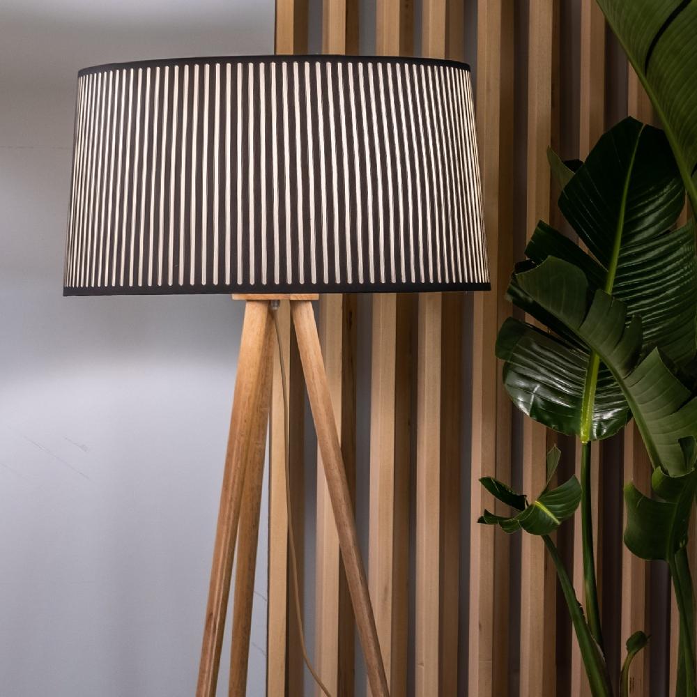 Sulion Lámpara De Pie BEA. Madera Natural Y Textil Gris. 62x62x152cm |Sulion