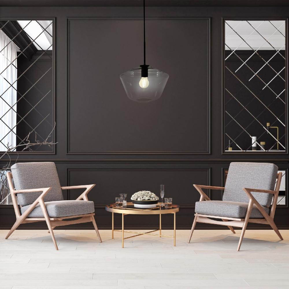 Sulion Lámpara De Techo ASTRID. Metal Acabado Negro Y Tulipa De Vidrio. 1XE27