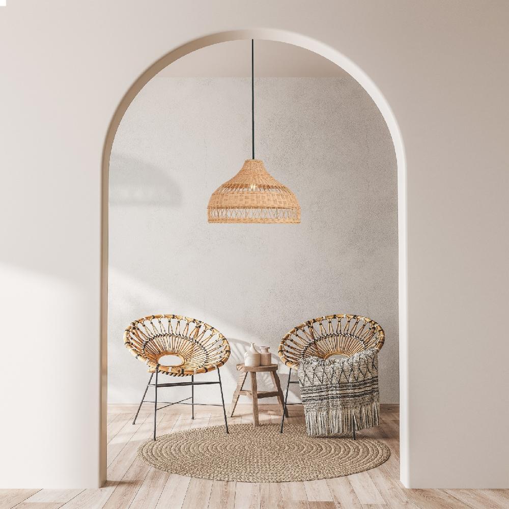 Sulion Lámpara De Techo BOHO. Ratán Y Cable Negro. 1xE27 |Sulion