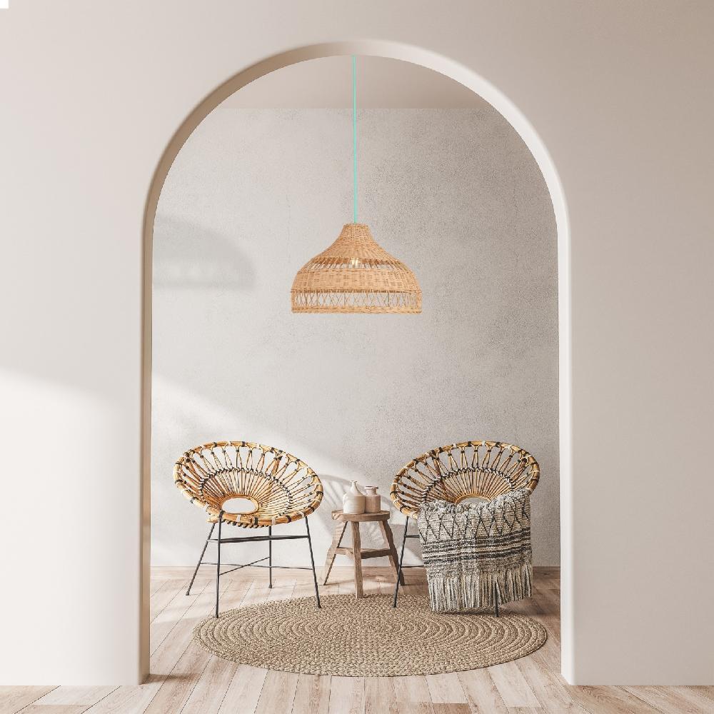 Sulion Lámpara De Techo BOHO. Ratán Y Cable Turquesa. 1xE27 |Sulion