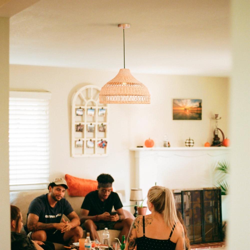 Sulion Lámpara De Techo BOHO. Ratán Y Cable Verde. 1xE27 |Sulion