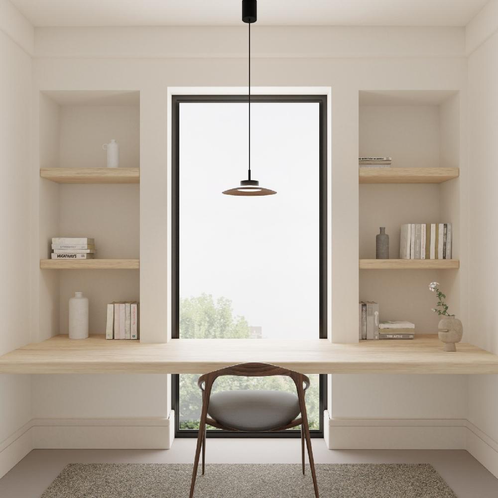 Sulion Lámpara De Techo CARMEN. Metal Plano S Madera Y Módulo Negro. LED 9W