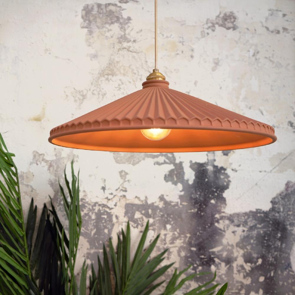 Sulion Lámpara De Techo ELENA. Yeso Plisado Color Arcilla 1xE27 |Sulion