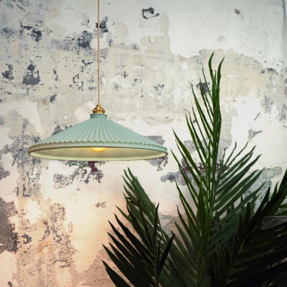 Sulion Lámpara De Techo ELENA. Yeso Plisado Color Verde Menta 1xE27 |Sulion