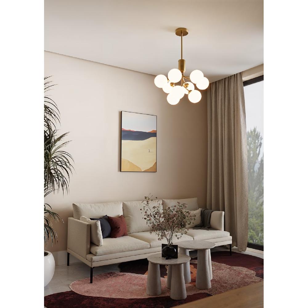 Sulion Lámpara De Techo MUSA. Metal Acabado Latón Y Bola Vidrio. 9xG9 |Sulion