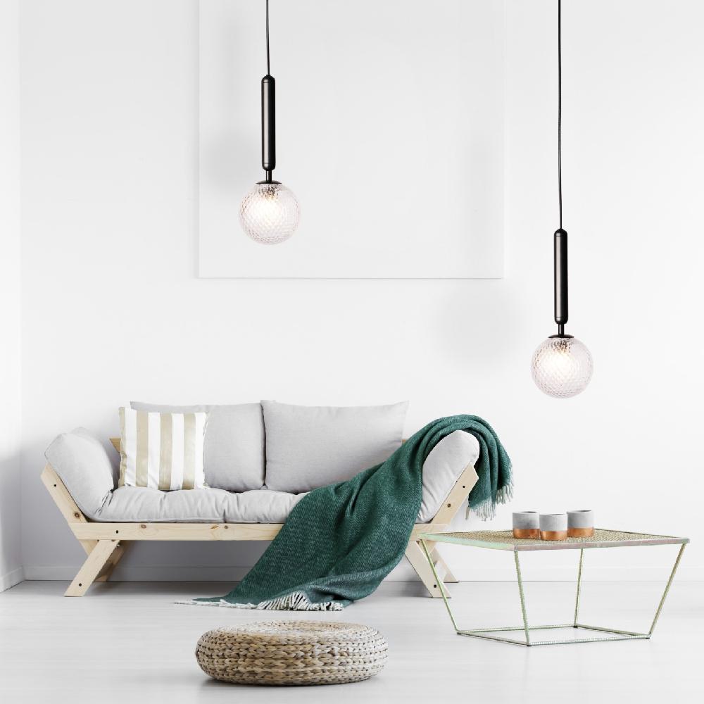 Sulion Lámpara De Techo MUSA. Metal Acabado Negro Y Bola Vidrio. 1xG9|Sulion