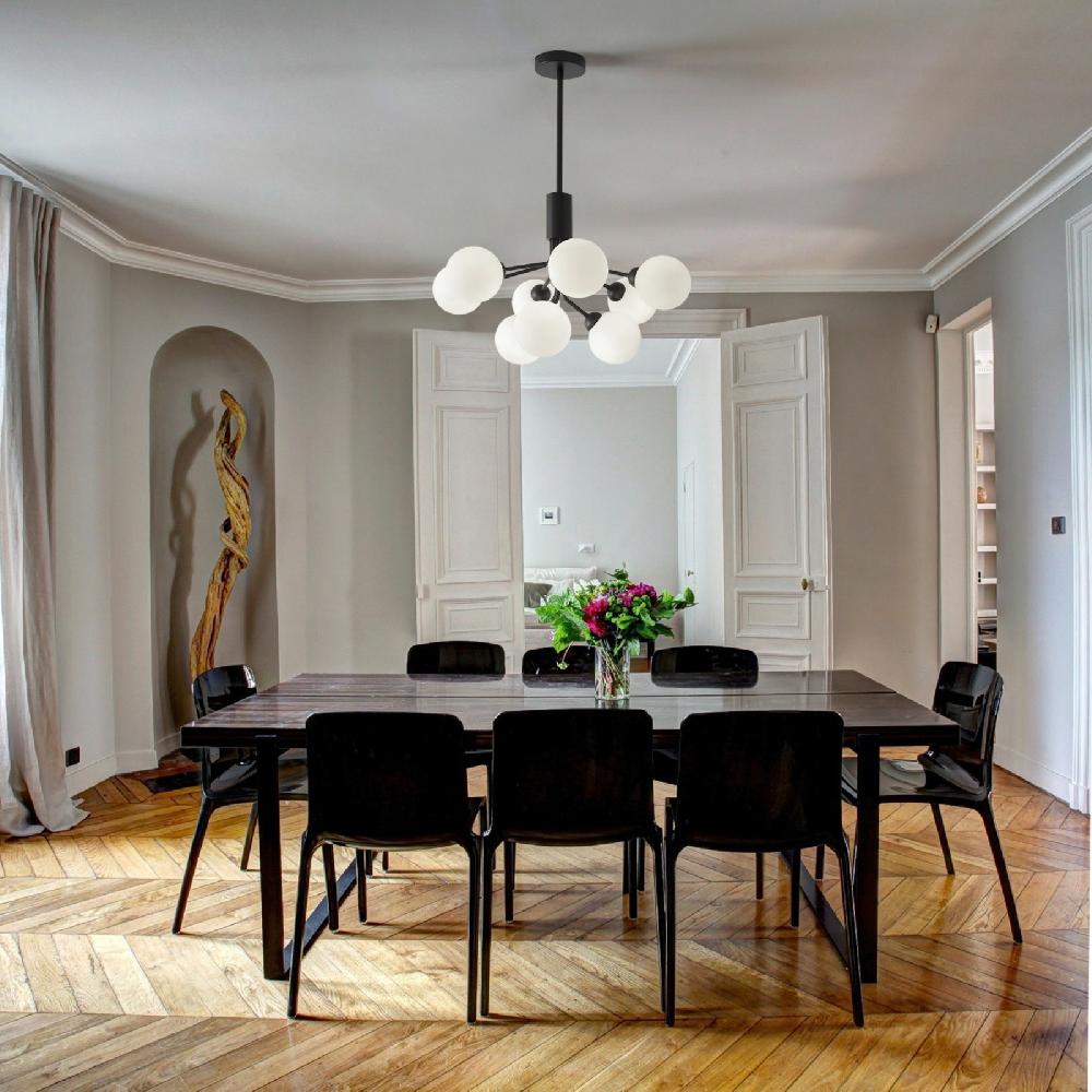 Sulion Lámpara De Techo MUSA. Metal Acabado Negro Y Bolas Vidrio.9xG9|Sulion