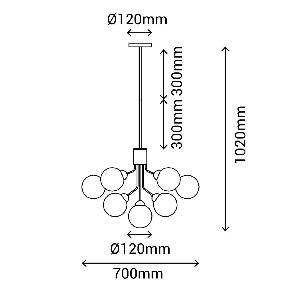 Sulion Lámpara De Techo MUSA. Metal Acabado Negro Y Bolas Vidrio.9xG9|Sulion