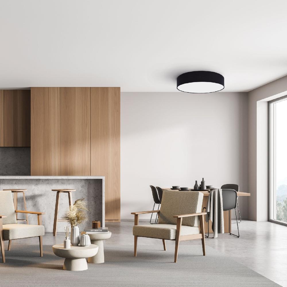 Sulion Plafón MOON Circular Con Pantalla Textil Negra. Ø40cm.LED 33W.|Sulion