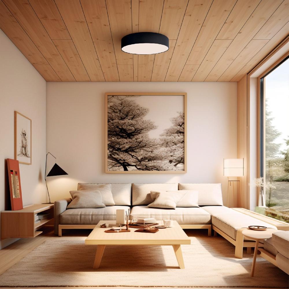 Sulion Plafón MOON Circular Con Pantalla Textil Negra. Ø60cm.LED 55W.|Sulion