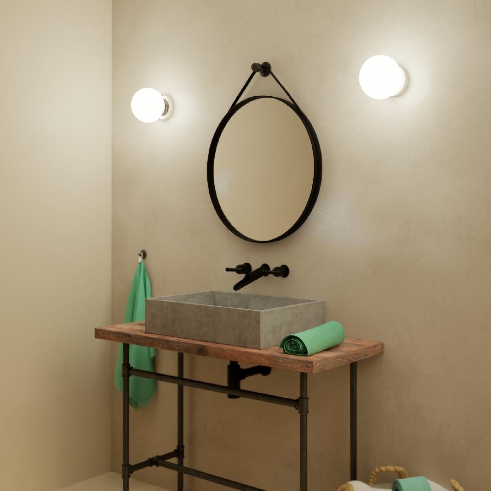 Sulion Plafón SENA Con Bola Redonda Vidrio Opal Y Acabado Cromo.1xE14 |Sulion