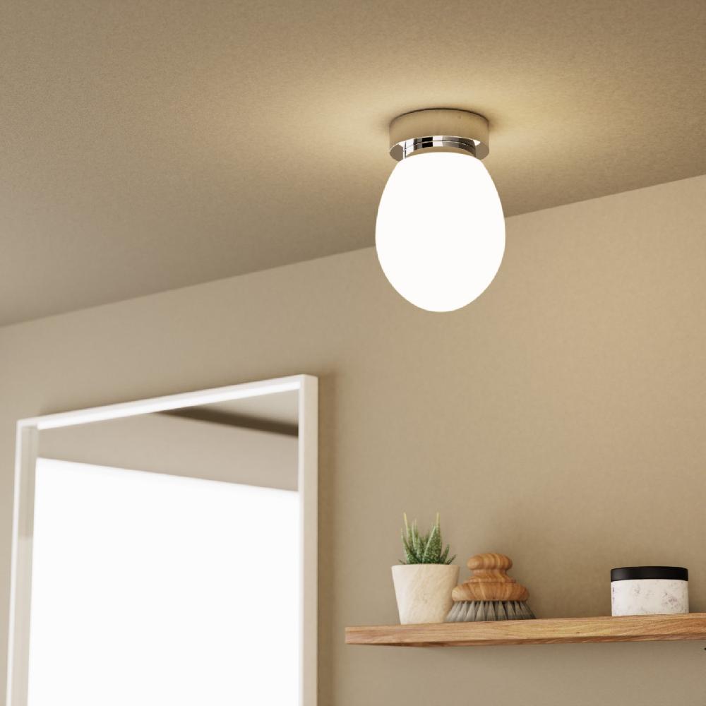 Sulion Plafón TÁMESIS. Metal Cromo Y Difusor Ovalado Opal. 1xE14 | Sulion