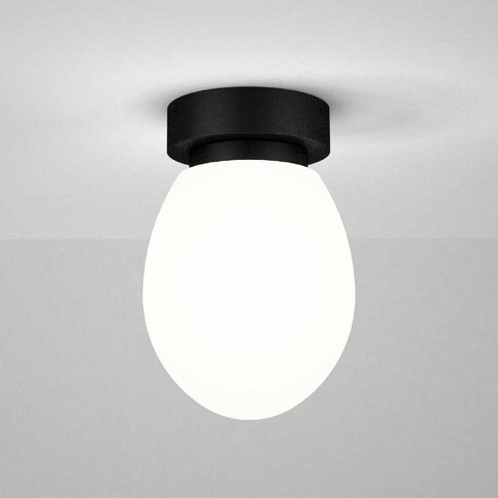 Sulion Plafón TÁMESIS. Metal Negro Y Difusor Ovalado Opal. 1xE14 | Sulion