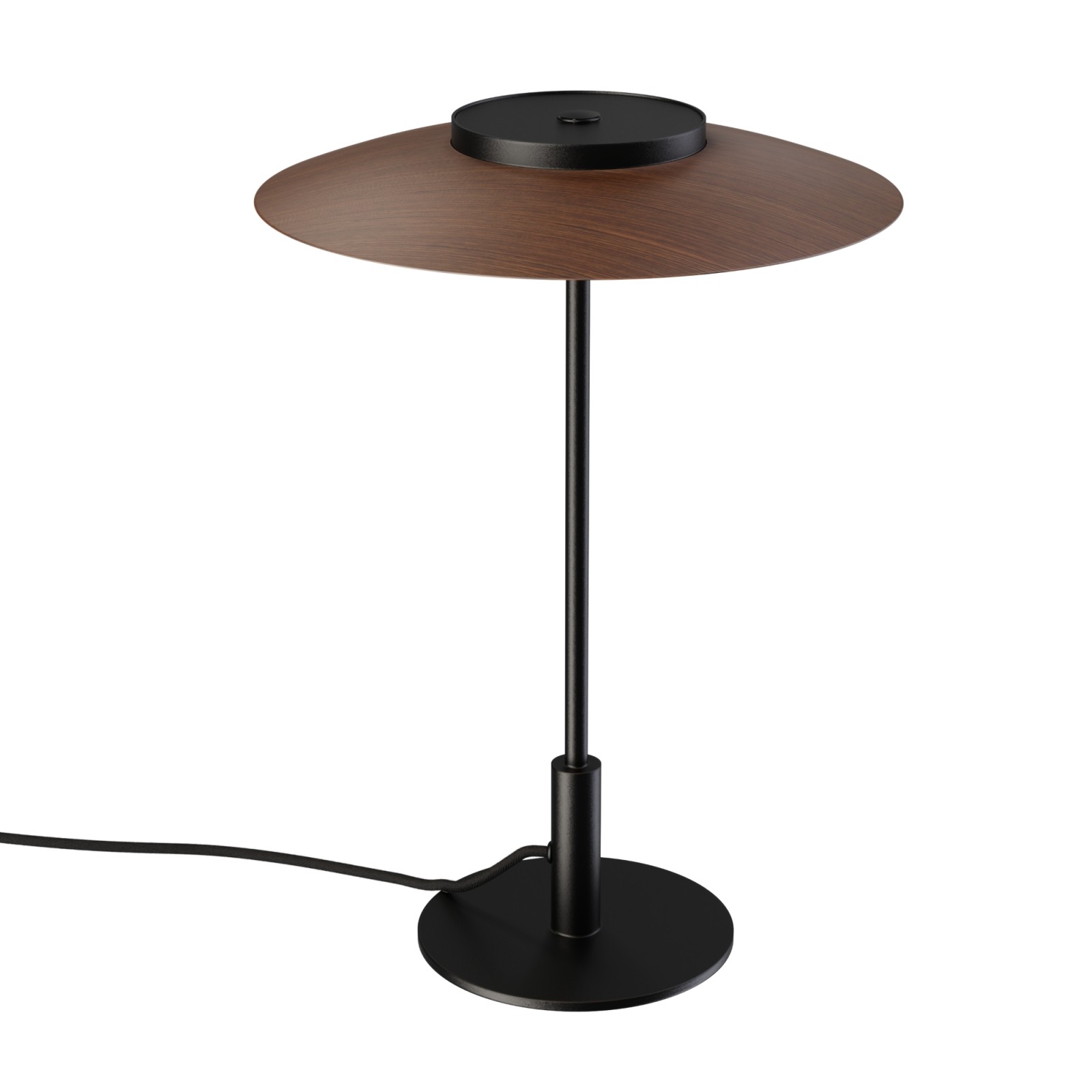 sulion Sobremesa VALENTINA. Metal negro y tulipa acabado madera. LED 9W. CCT