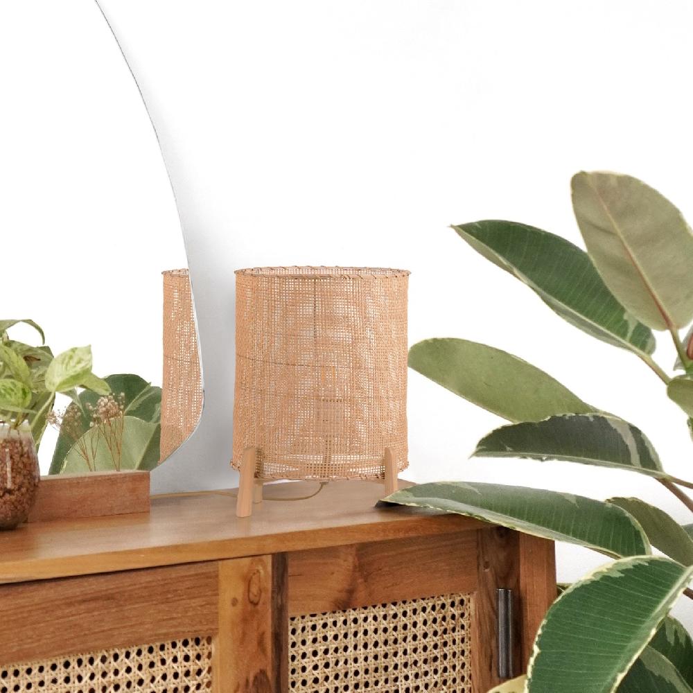 Sulion Sobremesa WALA. Pantalla Ratán Y Base De Madera Natural. 1xE27 |Sulion