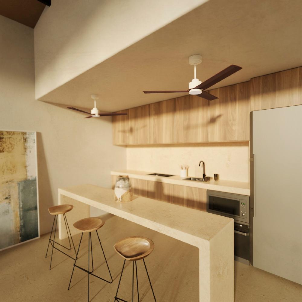 Sulion Ventilador De Techo ANNE Blanco Y Madera Oscura Con Luz - Sulion