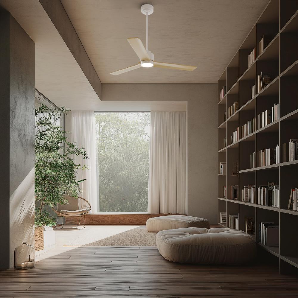 Sulion Ventilador De Techo ANNE Blanco Y Palas De Madera Clara C/Luz Sulion