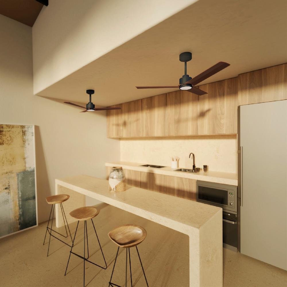 Sulion Ventilador De Techo ANNE Negro Y Madera Oscura Con Luz - Sulion